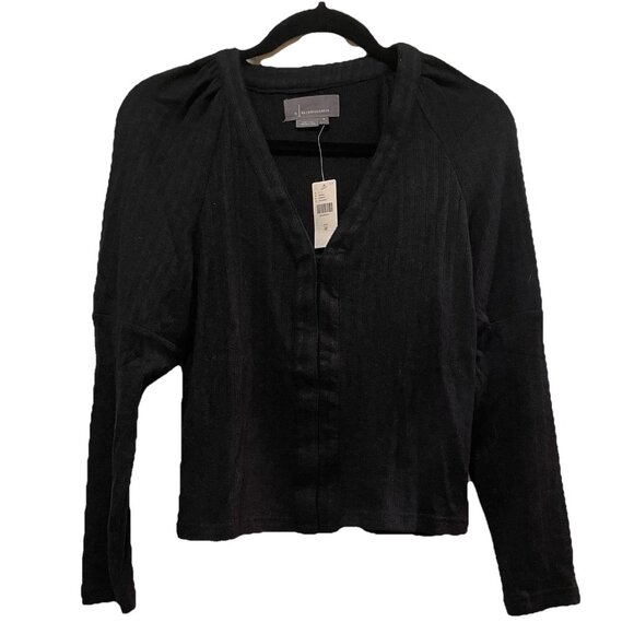 ANTHROPOLOGIE Black Snap Closure V-neck Cardigan Sz M NWT - Picture 1 of 6